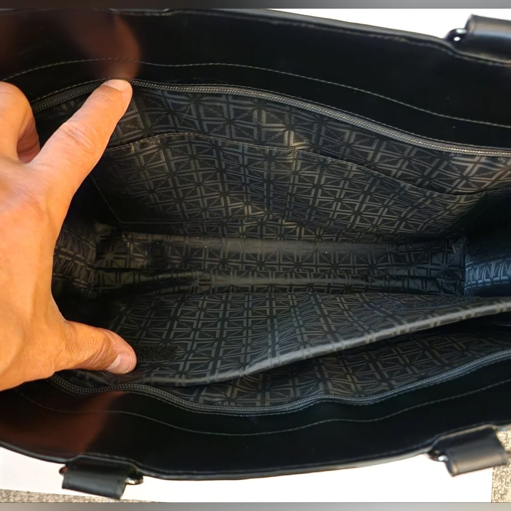 Lodis Black Leather Top-Handle Tote